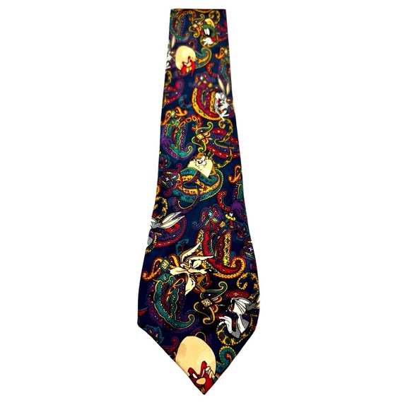 Vintage LOONEY TUNES 90s 1993 Bugs Bunny Tazmanian Devil Paisley Men's Neck Tie - Picture 1 of 5